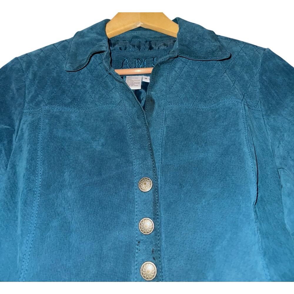 AMI Leather Jacket Women's Medium Teal Country Western Suede Quilted Equestrian